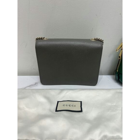 Gucci 510304 Pebbled Leather Shoulder Bag with Chain Strap - Taupe - Picture 3 of 12